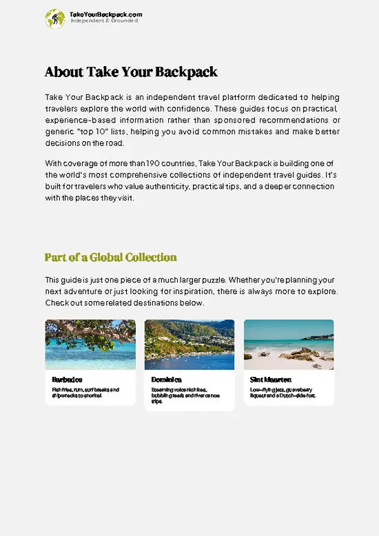 example page 1 from our offline Travel Guide for Antigua and Barbuda